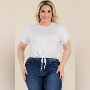 🟠332B-WHITE. Drawstring Short Sleeve Top